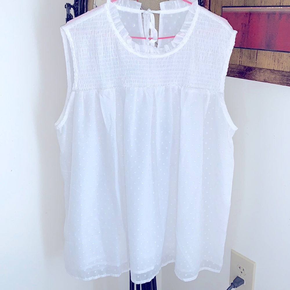 Beautiful White Swiss Dot Sleeveless Blouse
